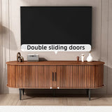 TV Stand, 55" Modern TV Console Table with Storage Compartment and Sliding Door, Gaming Entertainment Center with Cabinet for Living Room, Bedroom, Office (Walnut)