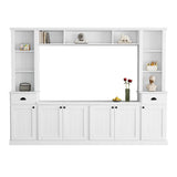 Minimalist Entertainment Wall Unit Set with Bridge for TVs Up to 75'', Ample Storage Space TV Stand with Adjustable Shelves, Modernist Large Media Console for Living Room, White (OLD SKU: SD000031AAK)