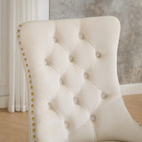 A&A Furniture, Nikki Collection Modern, High-end Tufted Solid Wood Contemporary Velvet Upholstered Dining Chair with golden Wood Legs Nailhead Trim 2-Pcs Set, Milky White,SW1401MW