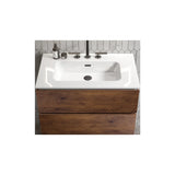Wall Mount 30" Walnut Bathroom Vanity with Ceramic Sink with three faucet holes, Large Storage Floating Bathroom Vanity for Modern Bathroom, One-Piece Sink Basin without Drain, Pre-assembled