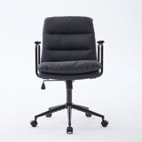 Office Chair,Mid Back Home Office Desk Task Chair with Wheels and Arms Ergonomic PU Leather Computer Rolling Swivel Chair with Padded Armrest,The back of the chair can recline 40° (Black),SW1741BK