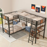 L-Shaped Twin over Twin Bunk Bed with Twin Size Loft Bed with Desk and Shelf ,Brown