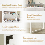 Shoe Cabinet with 2 Flip Drawers,Shoe Storage Cabinet for Entryway,Freestanding Shoe Cabinet Organizer with Open Storage,Narrow Farmhouse Shoe Rack with Metal Corner Decoration Legs,White