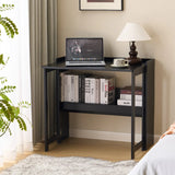 Folding Table with Storage Shelf,32.6 Inch Foldable Computer Desk for Small Spaces,Small Writing Desk for Bedroom  Home Office Dorm and Apartment,White