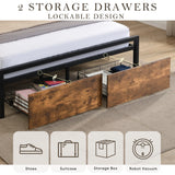 Full Size Bed Frame with Storage Headboard and 2 Drawers, LED Lights Bed with Charging Station, Metal Platform Bed No Noise, Mattress Foundation Strong Metal Slats Support No Box Spring Needed