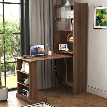 Folding Desk with Storage, Space-Saving Foldable Computer Desk for Small Spaces, Writing Study Table for Home Office, Bedroom, Dorm, Apartment