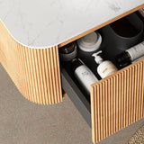 DINA 48'' Wall Mounted Cabinet, with Carrara White Sintered Stone Countertop and 2 Drawers, NO Basin, NO Faucet, Natural Woodgrain Color