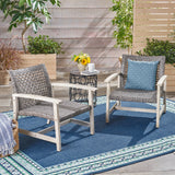 Outdoor Acacia Wood Wicker Club Chairs with Acacia Wood Frame, 2-Pcs Set
