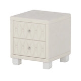 Elegant Velvet Nightstand with 2 Drawers and Crystal Handle, Storage Bedside Table with Button-Tufted, Beige