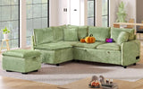 82.67"Convertible Sofa Bed Sectional Sofa Sleeper L-shaped Sofa with a Storage Ottoman,Two Pillows, Two Power Sockets and Two USB Ports for Living Room, Green