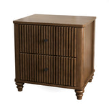 Fluted Nightstand, 21.65" Wide Side Table with 3 Drawers, Mid Century Modern Wood NightStand with Metal Handle, Wooden Bedside End Table for Bedroom, Living Room, Closet, Walnut