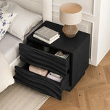 Solid Wood Nightstands Set of 2, Bedside Table with 2 Drawers, No Handles, Sofa End Table for Living Room, Bedrooms,Black