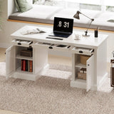 67" Modern Executive Desk,Computer Desk with 2 Wooden Doors Storage Cabinet and 3 Drawers, Rectangle Home Office Desk  ,Reading Desk,Writing Table,Workstation for Home Office,Living Room,Study,White