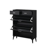 Large size Shoe Cabinet,Free Standing Tipping Bucket Shoe Rack Organizer with 2 Flip Drawers&2 Drawer,Modern Tipping Bucket for Entryway,Hallway,Bedroom-black