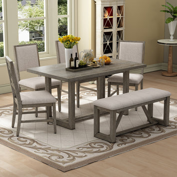 TREXM 6-Piece Retro Dining Table Set for 6, 60