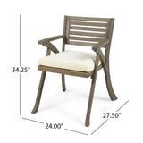 Helen Outdoor Acacia Wood Dining Chair, Gray and Crème