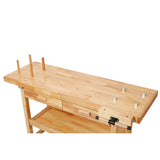 60" Professional Rubberwood Solid Wood Workbench-2 Drawers, Open Shelf, Natural Finish for Garage, Woodworking Carpenter Workshop & Home Use