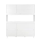 63" W Large Kitchen Hutch Cabinet, Freestanding Pantry Cabinets Storage Kitchen Cupboard with 4 Doors, 4 Drawers & Microwave Shelf, White