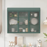 3 Door Arched Wall Mounted Glass Cabinets for Kitchen, Living Room and Bathroom(Dark green)
