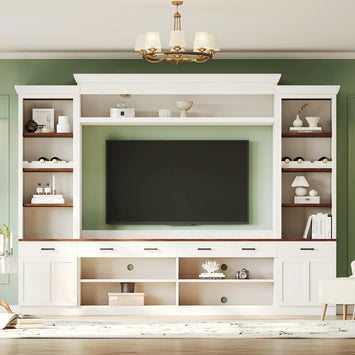 Farmhouse Entertainment Wall Unit with Bookshelf for TVs Up to 70