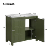 36 " Bathroom Vanity Organizer with Ceramic Sink, Set Bathroom Storage Cabinet, Olive Green(Old SKU:SV000004AAF)