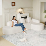 111.8-inch L-shaped curved modular sofa, modern design featuring lychee-textured long-pile polyester fabric, curved backrest with three pillows