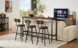 Long Bar Table Set with 3 PU Upholstered Bar Stools, Industrial Bar Table and Chairs for Kitchen Breakfast Table, Living Room, Banquet Hall, Rustic Brown and Black, 63″L x15.7"W x 37.5"H