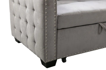77 Inch Reversible Sectional Storage Sleeper Sofa Bed , L-Shape 2 Seat Sectional Chaise With Storage , Skin-Feeling Velvet Fabric ,Light Grey Color For Living Room Furniture
