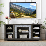 Mantel Stone TV Media Stand with with Faux Stacked Stone Surround, Modern Entertainment Console with Open Storage Space,Grey, 58.31"W*15.39"D*26.06"H