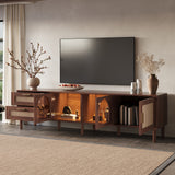 Rattan TV Stand for TVs up to 75'', Modern Farmhouse Media Console, Entertainment Center with Solid Wood Legs, TV Cabinet for Living Room,Home Theatre