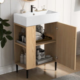 21.6" Wood Bathroom vanity, Combo Cabinet, Bathroom Storage Cabinet, Single Ceramic Sink, Left side storage