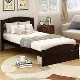 Platform Twin Bed Frame with Storage Drawer and Wood Slat Support No Box Spring Needed, White