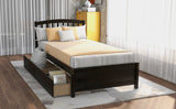 Twin Platform Storage Bed Wood Bed Frame with Two Drawers and Headboard, Walnut(Previous SKU: SF000062DAA)
