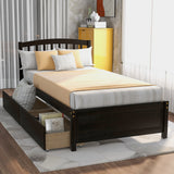 Twin Platform Storage Bed Wood Bed Frame with Two Drawers and Headboard, Walnut(Previous SKU: SF000062DAA)
