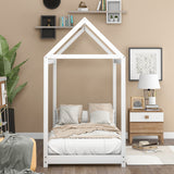 Twin Size Wooden House Bed, Gray