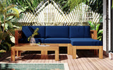 TOPMAX Outdoor Backyard Patio Wood 5-Piece Sectional Sofa Seating Group Set with Cushions, Natural Finish+ Blue Cushions