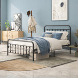 Metal Platform Bed Frame, Victorian Style Headboard/Footboard/Under Bed Storage/No Box Spring Needed/Full Size Black