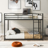Twin over Twin Metal Bunk Bed, Low Bunk Bed with Ladder, Black(OLD SKU:WF282465AAB)