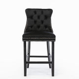 Contemporary Velvet Upholstered Barstools with Button Tufted Decoration and Wooden Legs, and Chrome Nailhead Trim, Leisure Style Bar Chairs,Bar stools, Set of 2 (Blue),SW2002BL