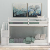 Twin over Twin Floor Bunk Bed, Ladder with Storage, Gray