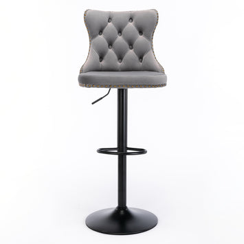 A&A Furniture,Swivel Velvet Barstools Adjusatble Seat Height from 25-33 Inch,17.7 inch base, Modern Upholstered Bar Stools with Backs Comfortable Tufted for Home Pub and Kitchen Island,Gray,Set of 2