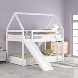Twin over Twin Low Bunk Bed, House Bed with Ladder , Gray(OLD SKU:WF197808AAE)