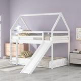 Twin over Twin Low Bunk Bed, House Bed with Ladder , Gray(OLD SKU:WF197808AAE)