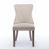 A&A Furniture,Upholstered Wing-Back Dining Chair with Backstitching Nailhead Trim and Solid Wood Legs,Set of 2, Gray,SW8809GY,  KD