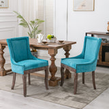 A&A Furniture,Ultra Side Dining Chair，Thickened fabric chairs with neutrally toned solid wood legs， Bronze nail head，Set of 2，Beige