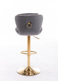 Set of 2  Bar Stools,with Chrome Footrest and Base Swivel Height Adjustable Mechanical Lifting Velvet + Golden Leg Simple Bar Stool-Green