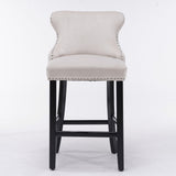 A&A Furniture,Contemporary Velvet Upholstered Wing-Back Barstools with Button Tufted Decoration and Wooden Legs, and Chrome Nailhead Trim, Leisure Style Bar Chairs,Bar stools, Set of 2 (Gray),SW1824GY
