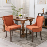 A&A Furniture,Ultra Side Dining Chair，Thickened fabric chairs with neutrally toned solid wood legs， Bronze nail head，Set of 2，Beige