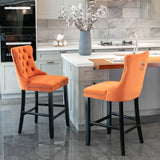 Contemporary Velvet Upholstered Barstools with Button Tufted Decoration and Wooden Legs, and Chrome Nailhead Trim, Leisure Style Bar Chairs,Bar stools, Set of 2 (Blue),SW2002BL
