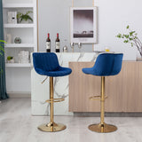 Chrome Footrest and Base Swivel Height Adjustable Mechanical Lifting Velvet + Golden Leg Simple Bar Stool,Set of 2,Ivory